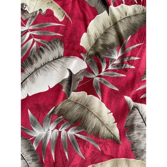 Island Shores Tropical Leaf Print Red Hawaiian Bahama Button Pocket Shirt XL - Picture 8 of 8